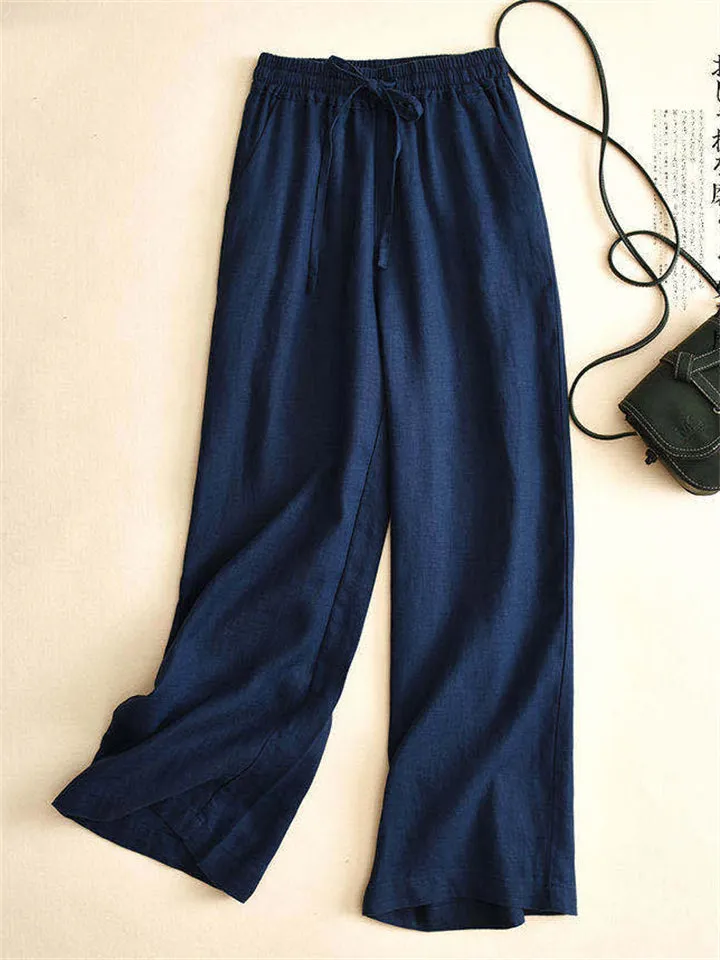 Women's High-rise Solid Color Cozy Relaxed Linen Pants