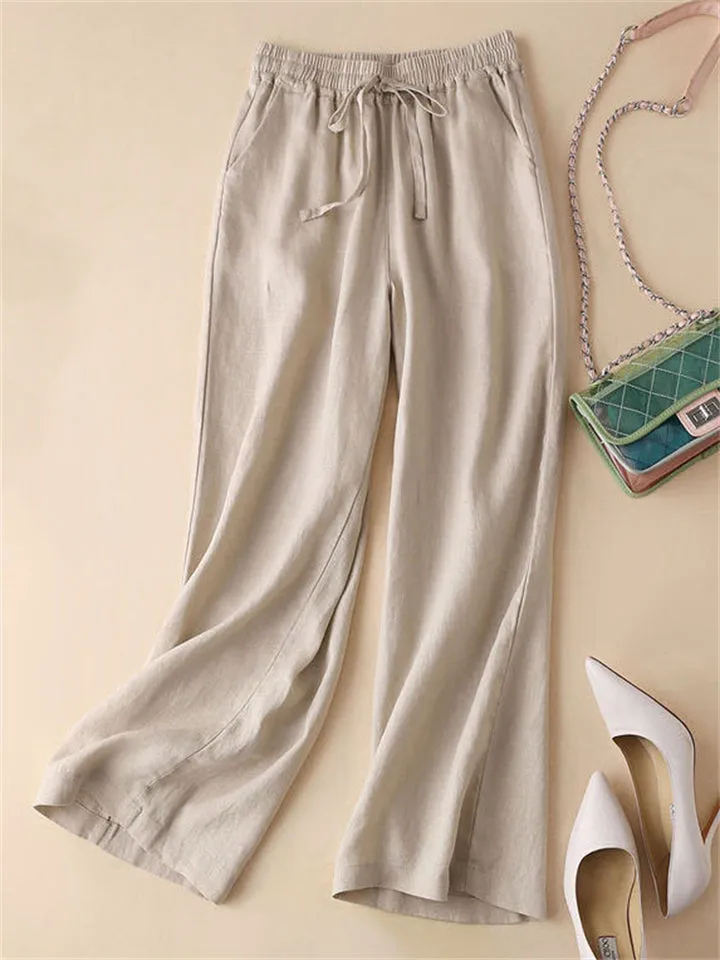 Women's High-rise Solid Color Cozy Relaxed Linen Pants