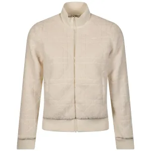 Womens Jacquard Fleece Bomber Jacket White - AW23