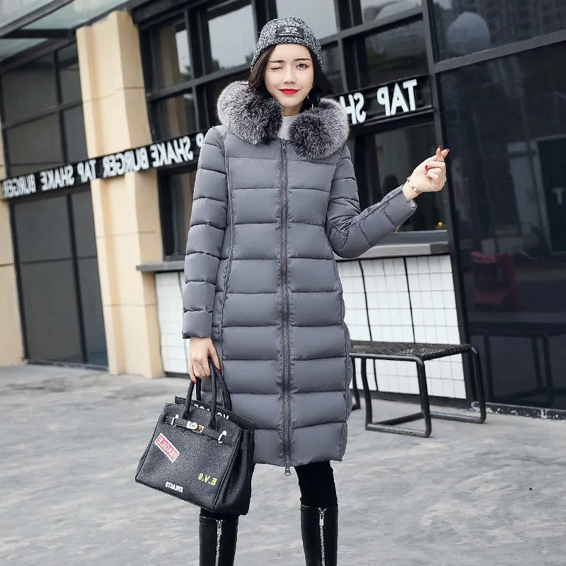 Women's Reversible Down Cotton Jackets Cotton-Padded Winter Casual Coat Large Fur Collar with Hoody Plus Size M-XXXL