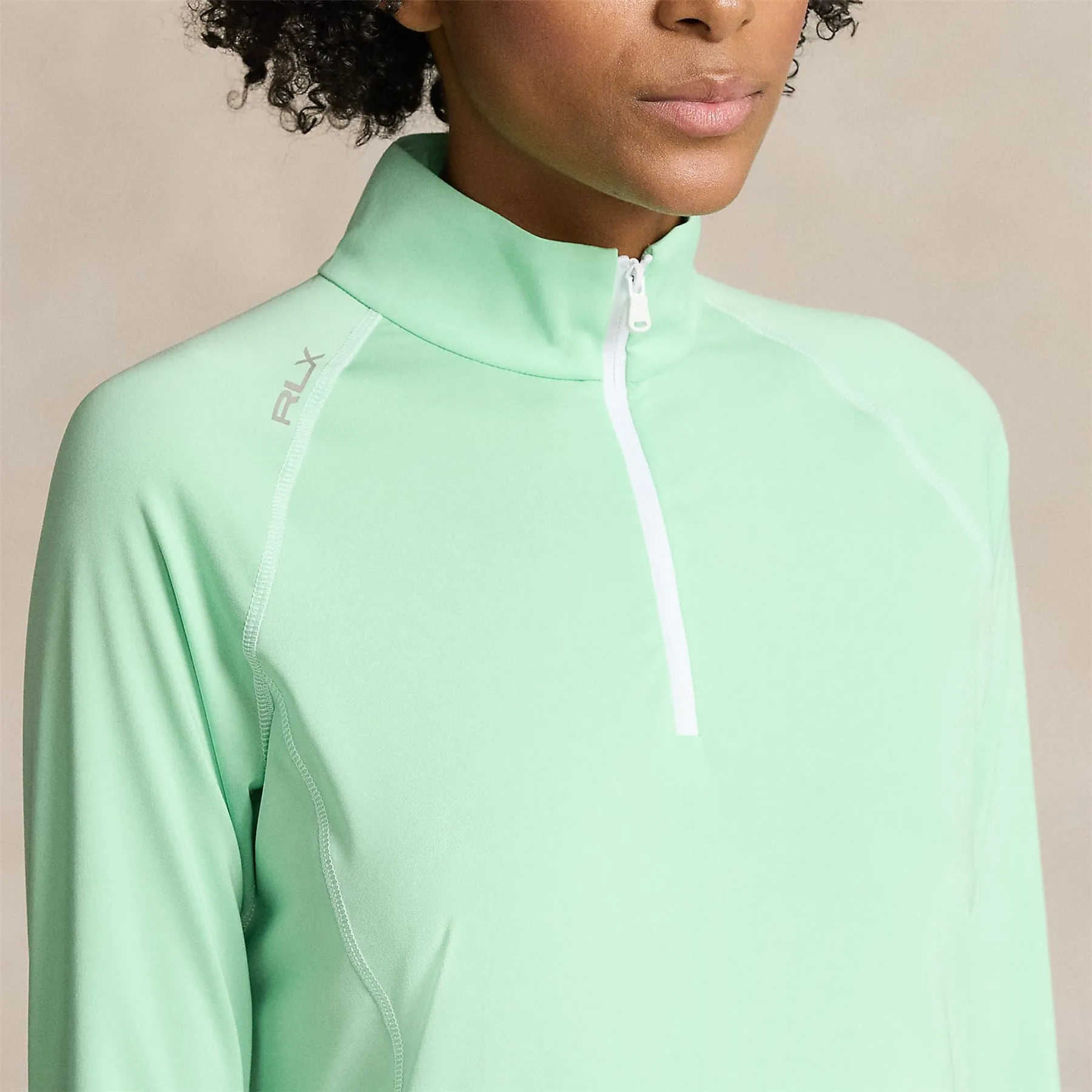 Womens Stretch Jersey Quarter Zip Pullover Pastel Mint/Ceramc White - SS24