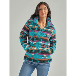 Wrangler Women's Retro Dark Teal Quarter Zip Sherpa Pullover